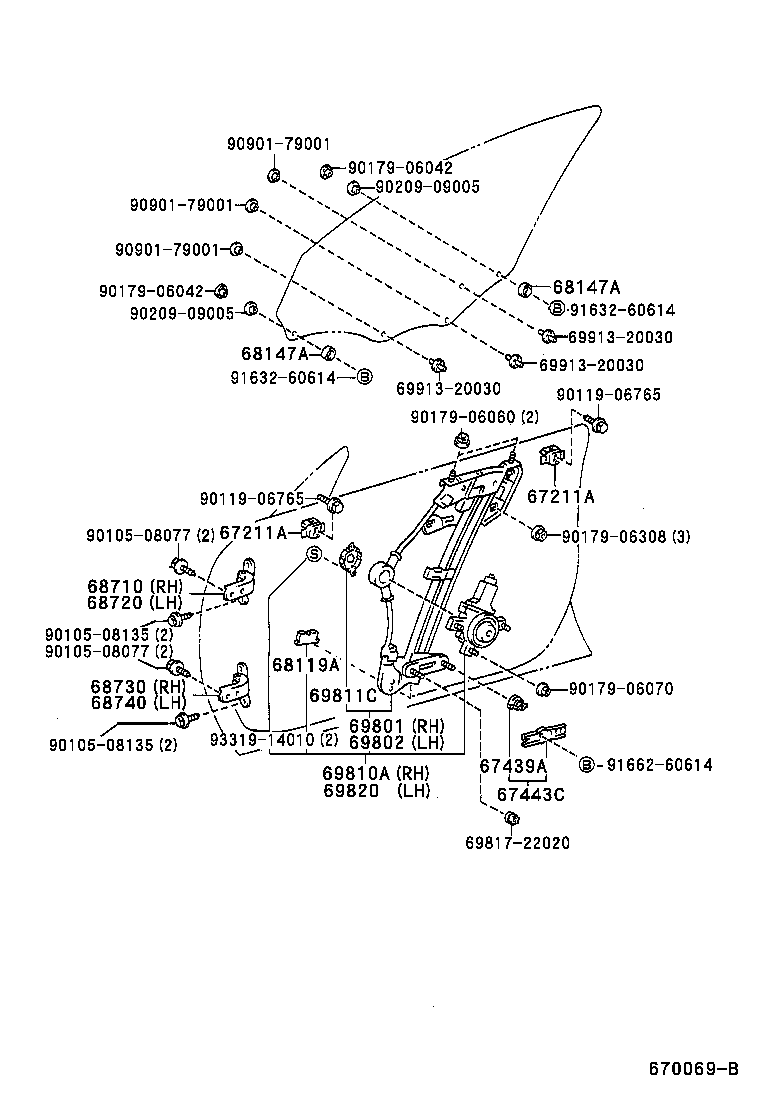 69801-20250 REGULATOR SUB-ASSY, FRONT DOOR WINDOW, RH product image