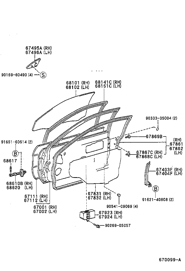 68110-16210 GLASS SUB-ASSY, FRONT DOOR, RH product image