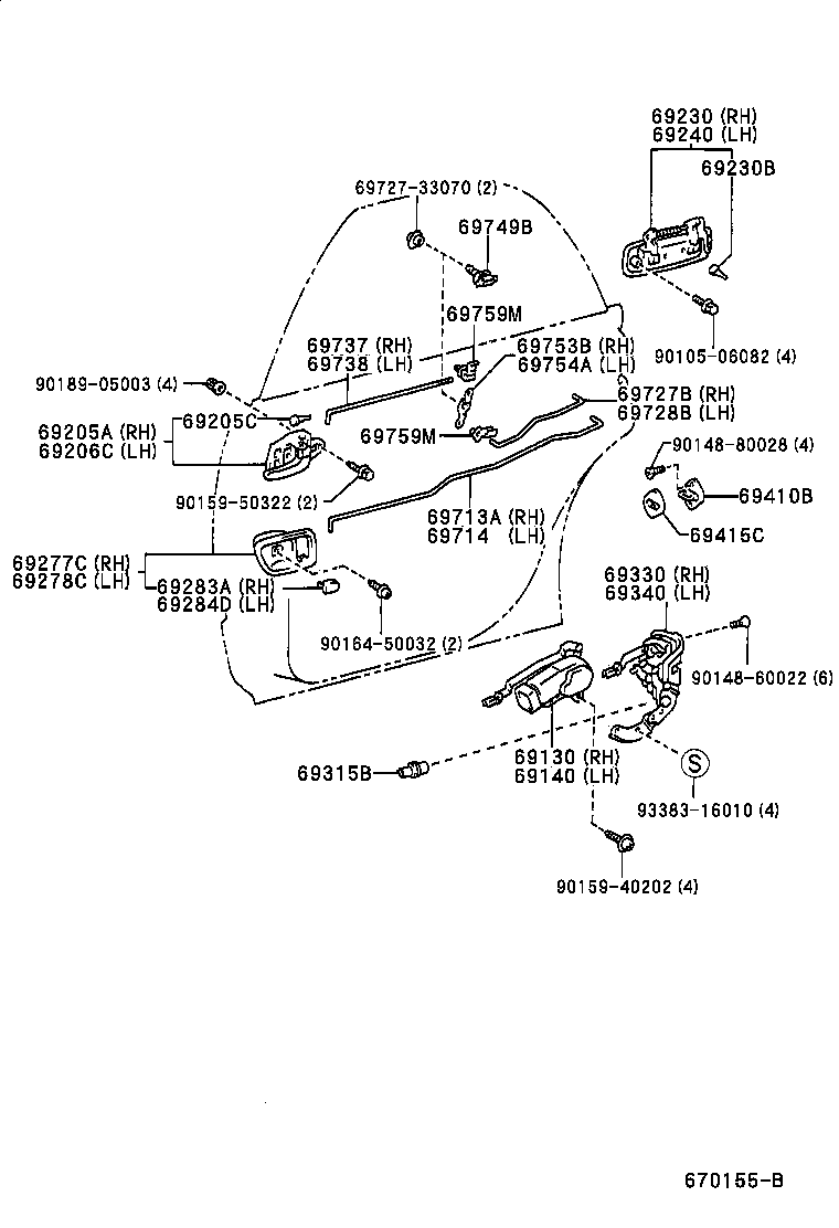 69230-33040-B1 HANDLE ASSY, REAR DOOR OUTSIDE, RH product image