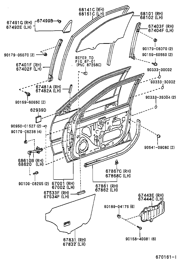 68171-33030 WEATHERSTRIP, FRONT DOOR GLASS, INNER RH product image