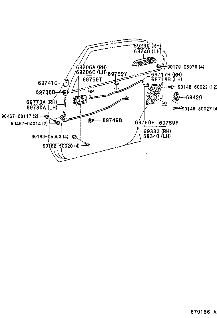 Toyota 69206-16100-B0 HANDLE SUB-ASSY, REAR DOOR INSIDE, RH