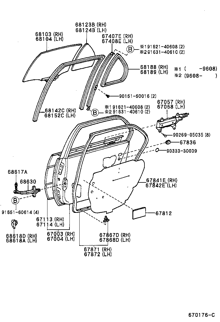 68103-16070 GLASS SUB-ASSY, REAR DOOR, RH product image