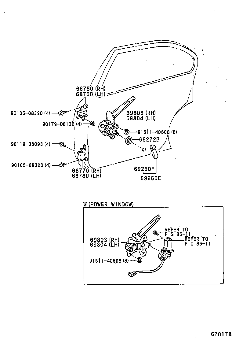 69804-16030 REGULATOR SUB-ASSY, REAR DOOR WINDOW, LH product image