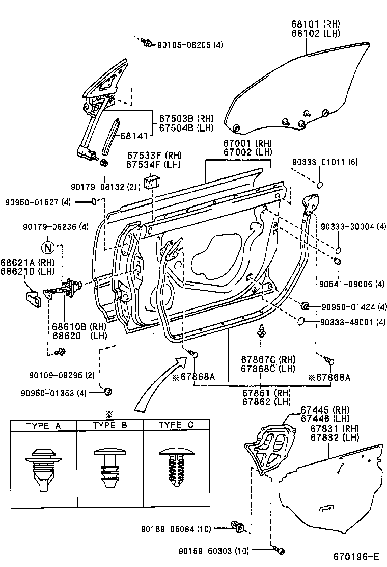 68101-33050 GLASS SUB-ASSY, FRONT DOOR, RH product image