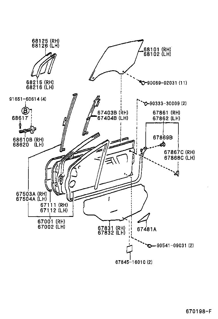 67491-16280 GARNISH, FRONT DOOR LOWER FRAME BRACKET, RH product image