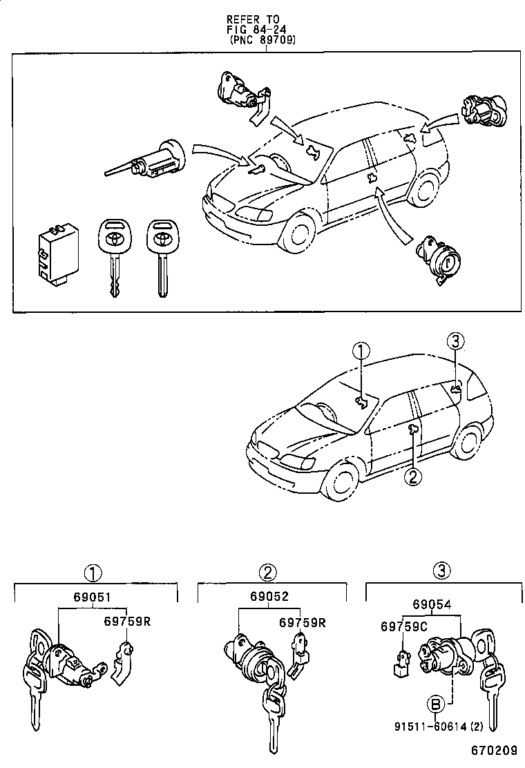 69005-44020 CYLINDER SET, LOCK product image