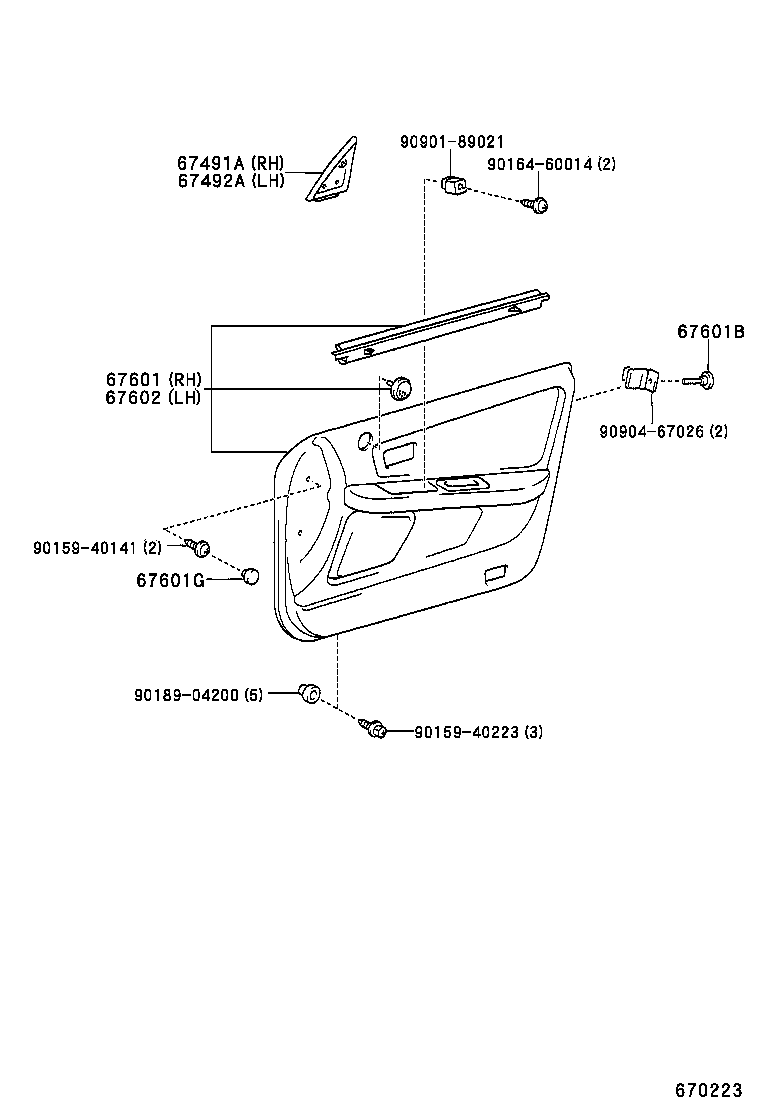 67862-22260 WEATHERSTRIP, FRONT DOOR, LH product image