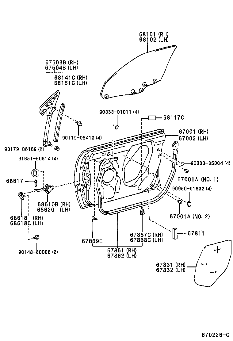 68101-22290 GLASS SUB-ASSY, FRONT DOOR, RH product image