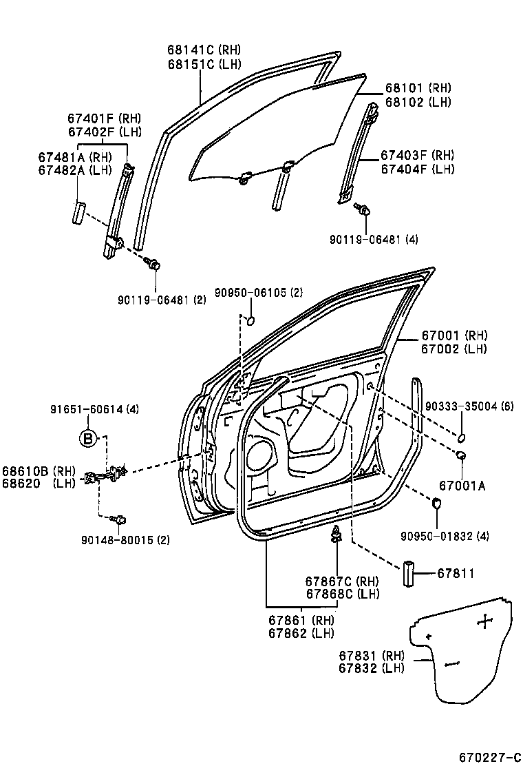 67401-22180 FRAME SUB-ASSY, FRONT DOOR, FRONT LOWER RH product image