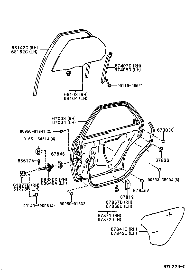 67487-22060 GARNISH, REAR DOOR REAR GUIDE BRACKET, RH product image