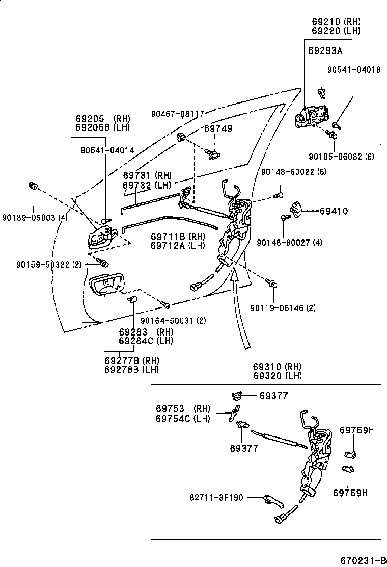 69040-22540 LOCK ASSY, FRONT DOOR, LH product image