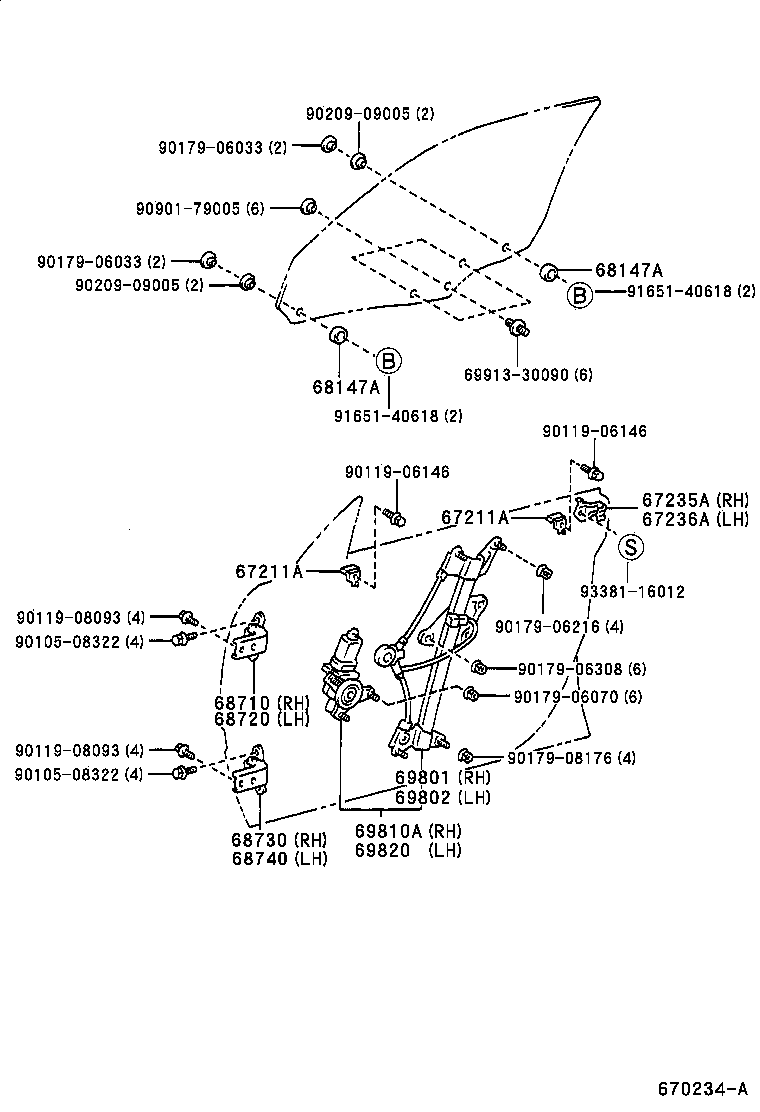 69801-22160 REGULATOR SUB-ASSY, FRONT DOOR WINDOW, RH product image