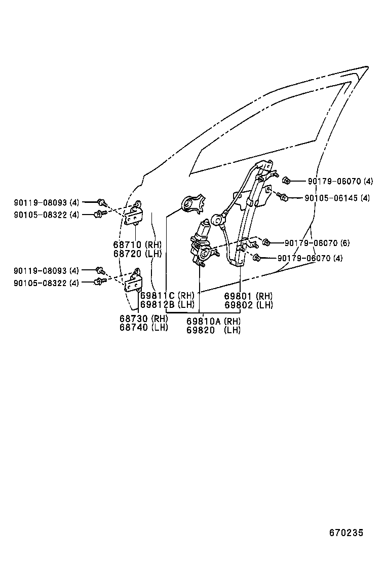 69802-22170 REGULATOR SUB-ASSY, FRONT DOOR WINDOW, LH product image