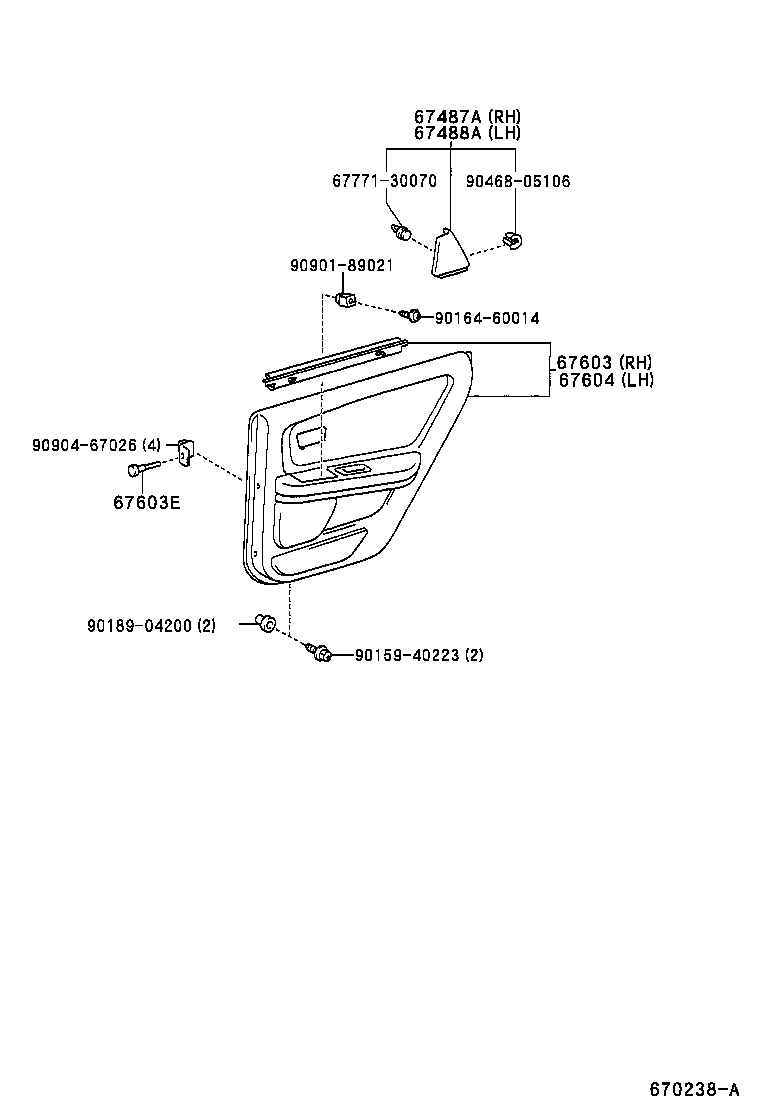 67487-22060 GARNISH, REAR DOOR REAR GUIDE BRACKET, RH product image