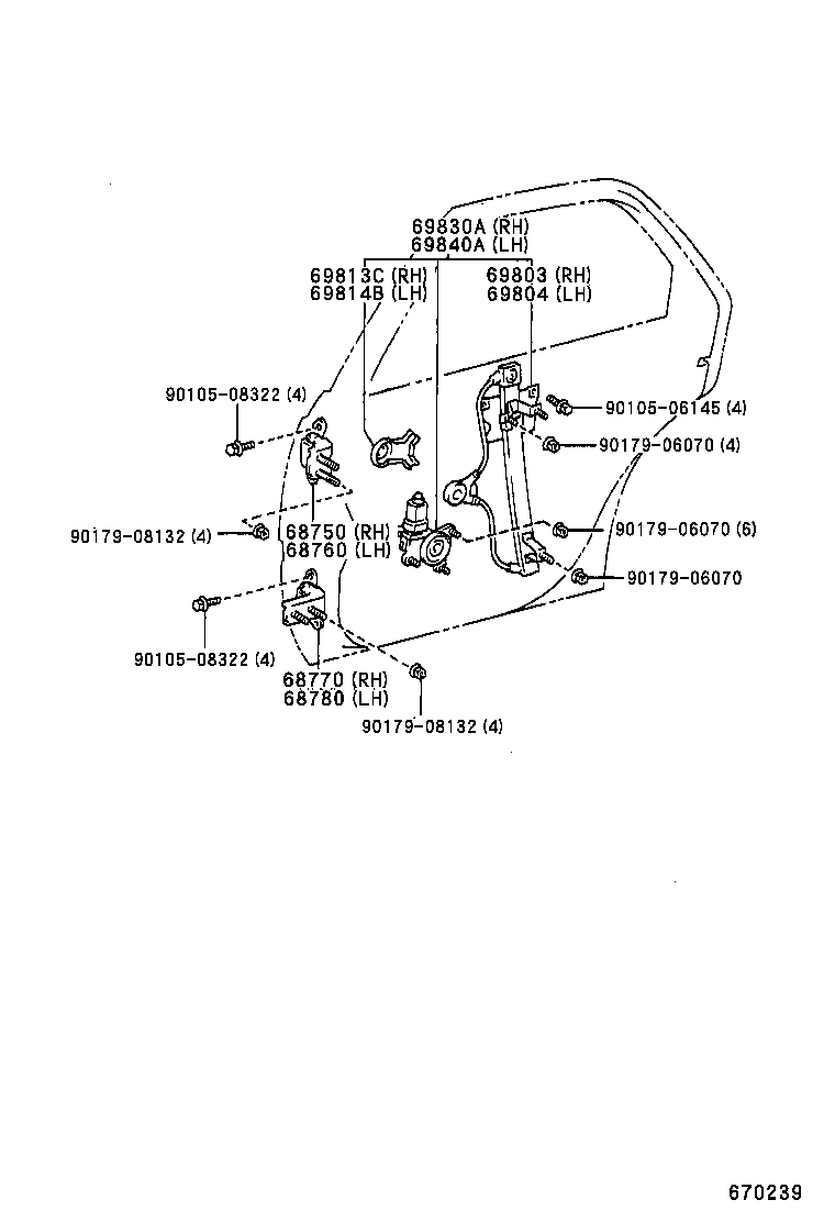 69830-22360 REGULATOR ASSY, REAR DOOR WINDOW, RH product image