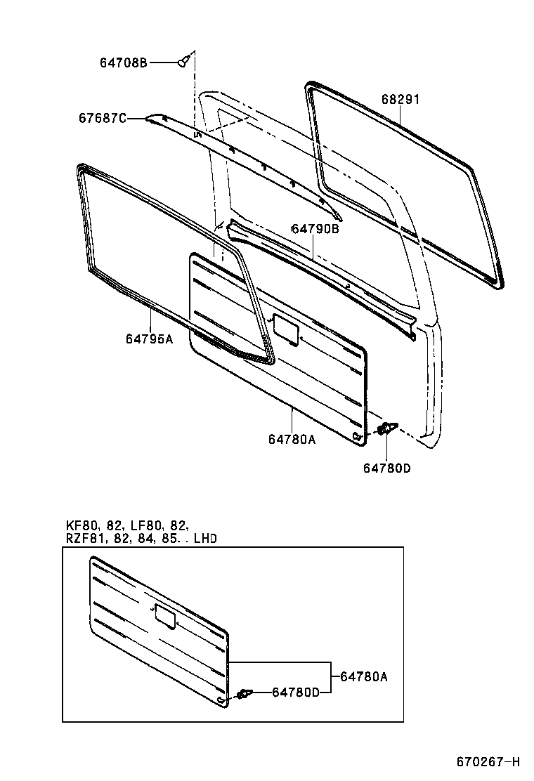 64827-0B040 CLIP, BACK WINDOW GLASS, RH product image
