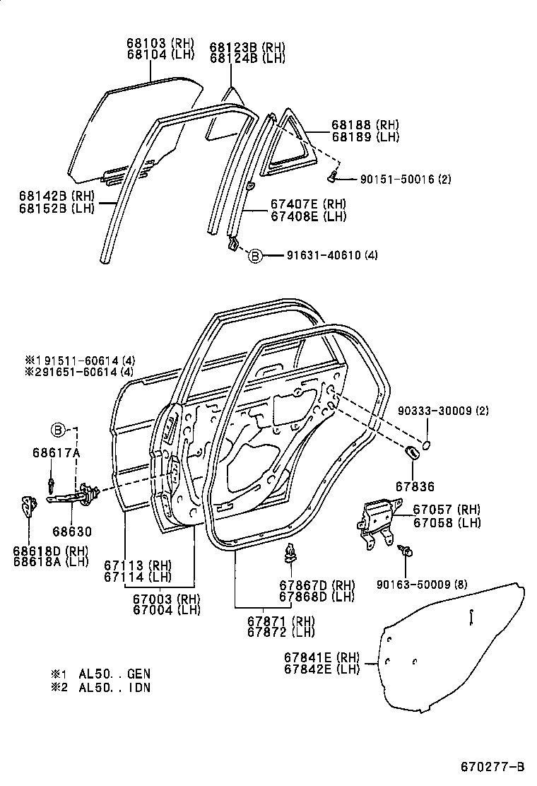 68113-0A080 GLASS SUB-ASSY, REAR DOOR, RH product image