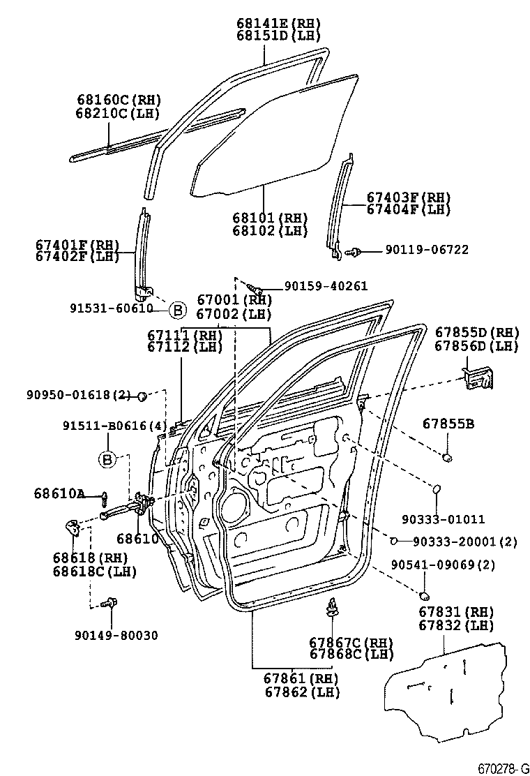 67404-28050 FRAME SUB-ASSY, FRONT DOOR, REAR LOWER LH product image
