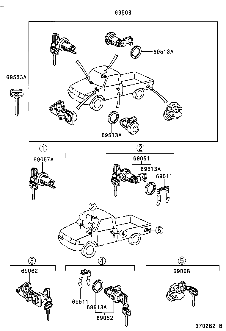 69058-0B010 CYLINDER & KEY SET, FUEL FILLER LID product image