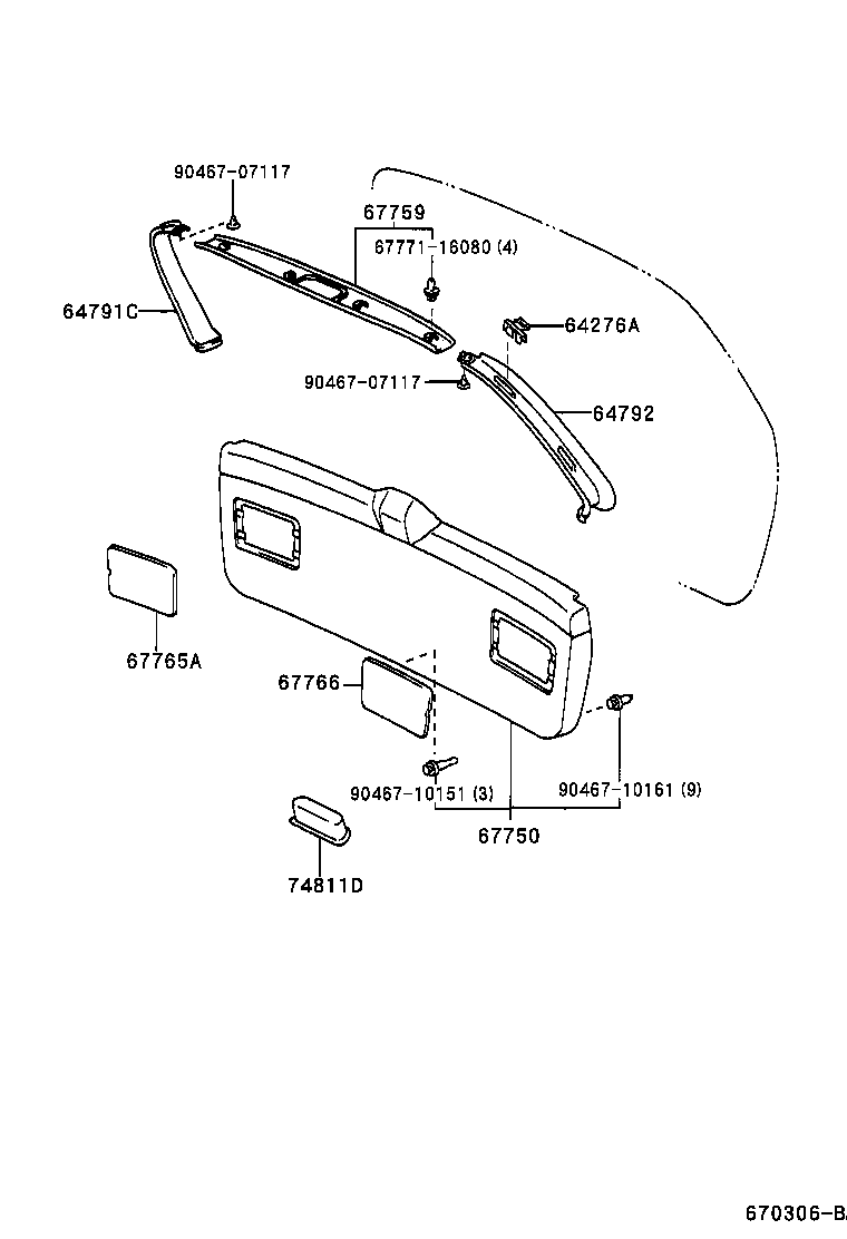 64818-33010 SPACER, BACK DOOR GLASS, NO.1 product image