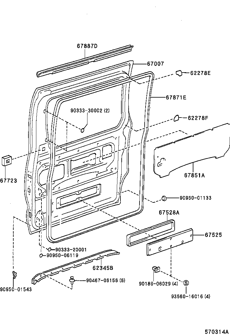 Toyota 67680-95D01-B2 BOARD SUB-ASSY, REAR DOOR TRIM, RH
