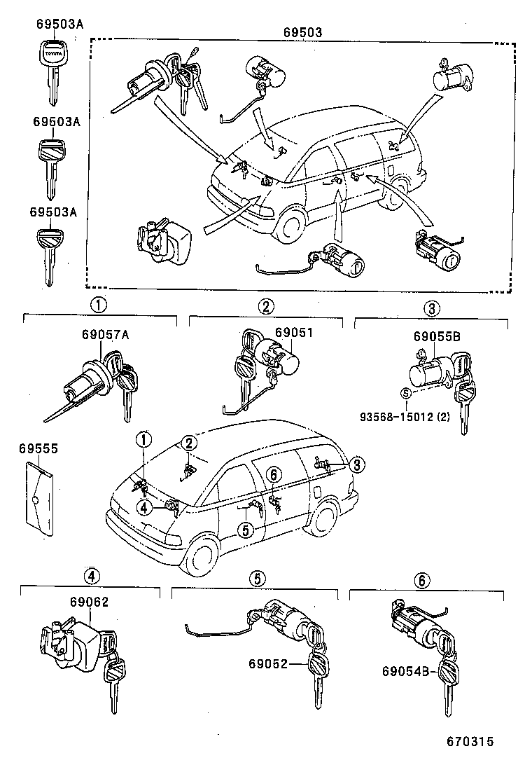 69052-95D06 CYLINDER & KEY SET, DOOR LOCK, LH product image