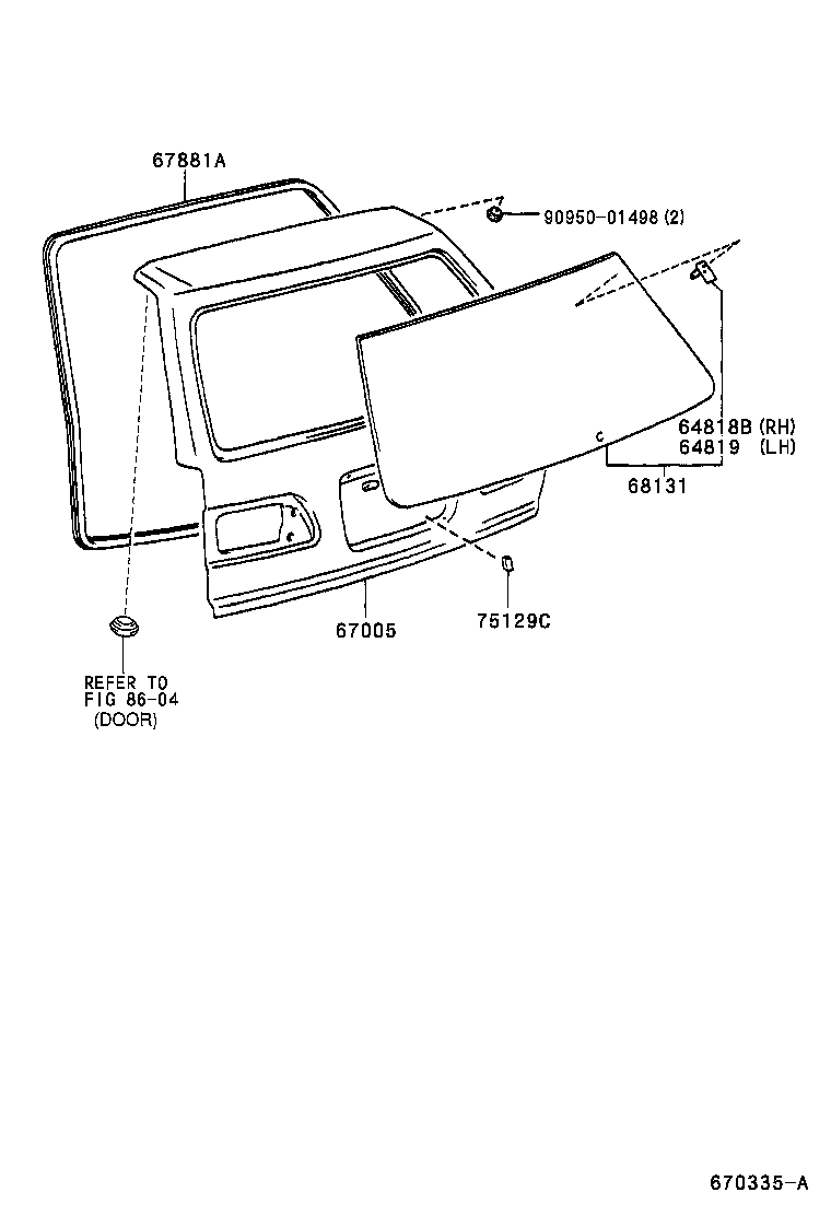 64818-33010 SPACER, BACK DOOR GLASS, NO.1 product image