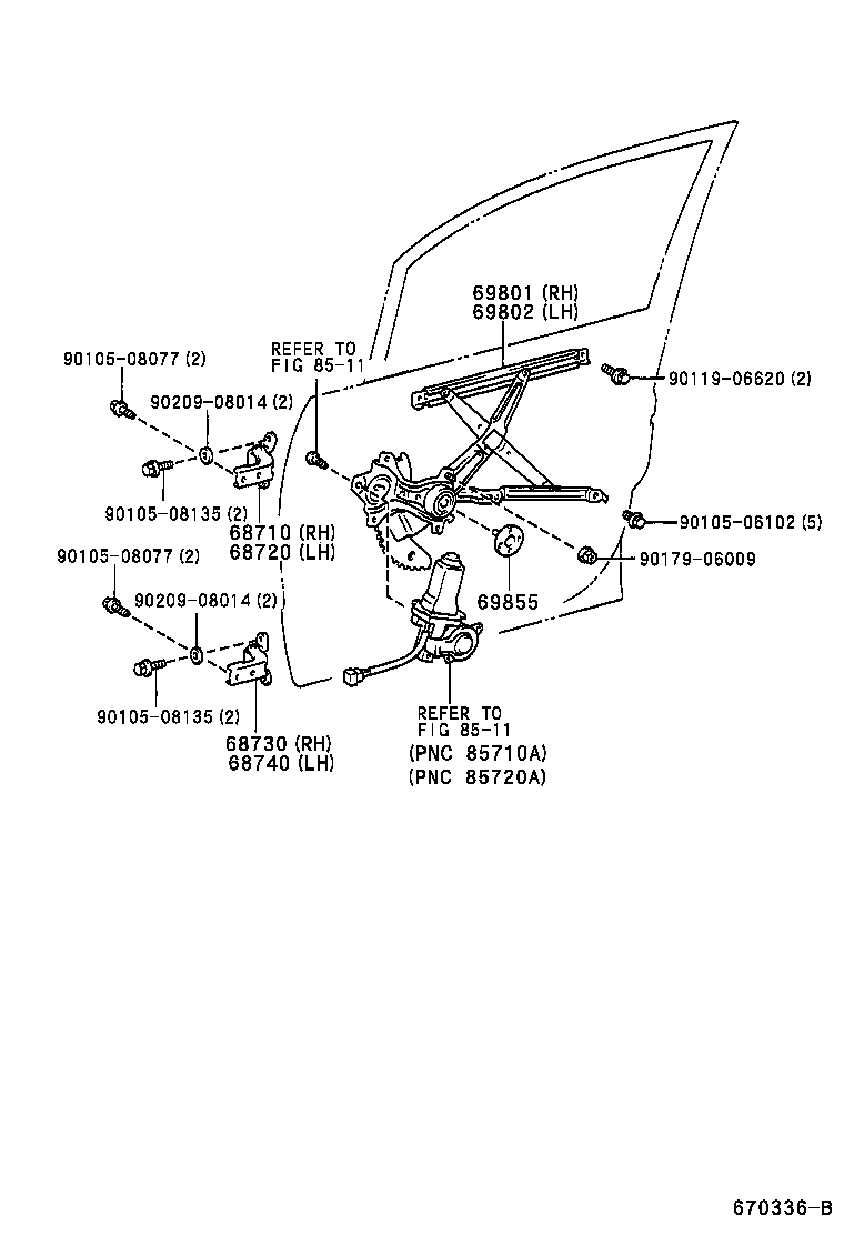 69801-13010 REGULATOR SUB-ASSY, FRONT DOOR WINDOW, RH product image