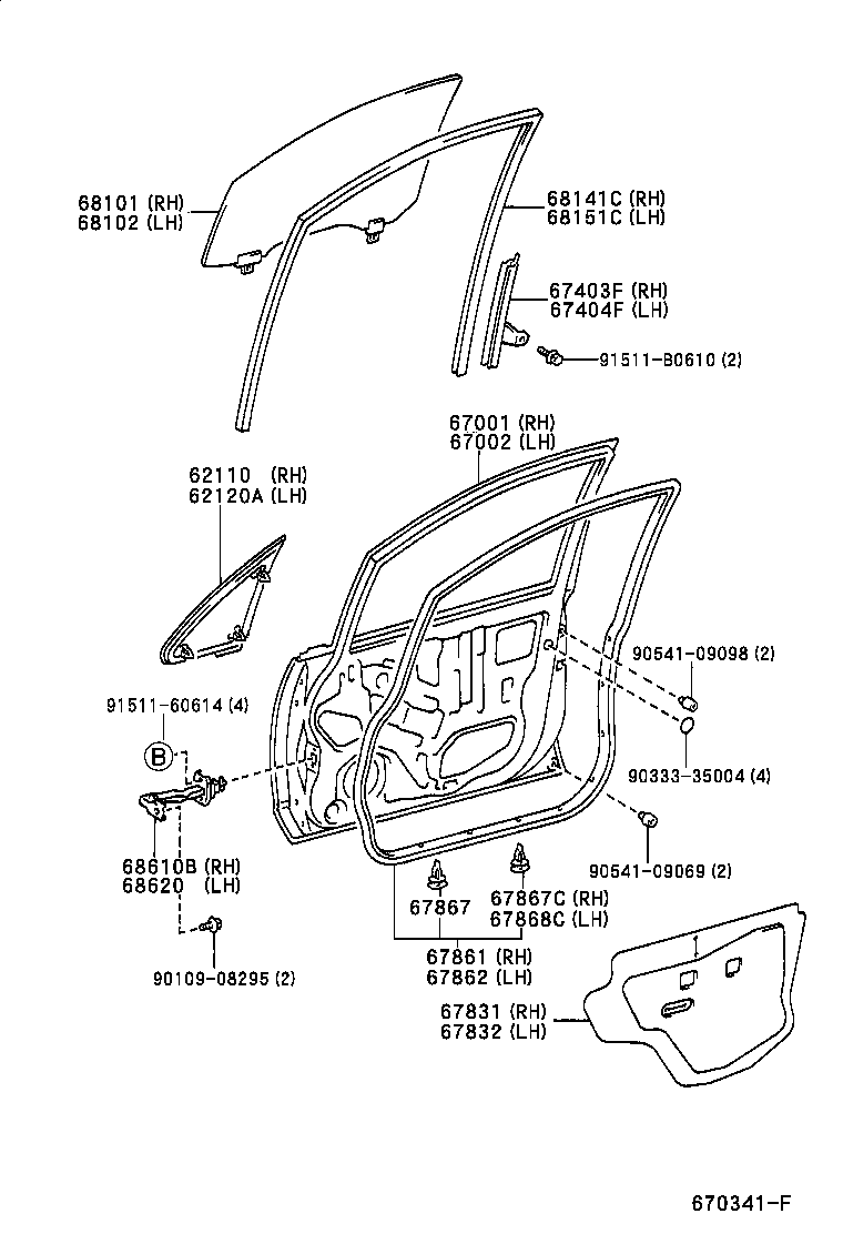 67404-13010 FRAME SUB-ASSY, FRONT DOOR, REAR LOWER LH product image