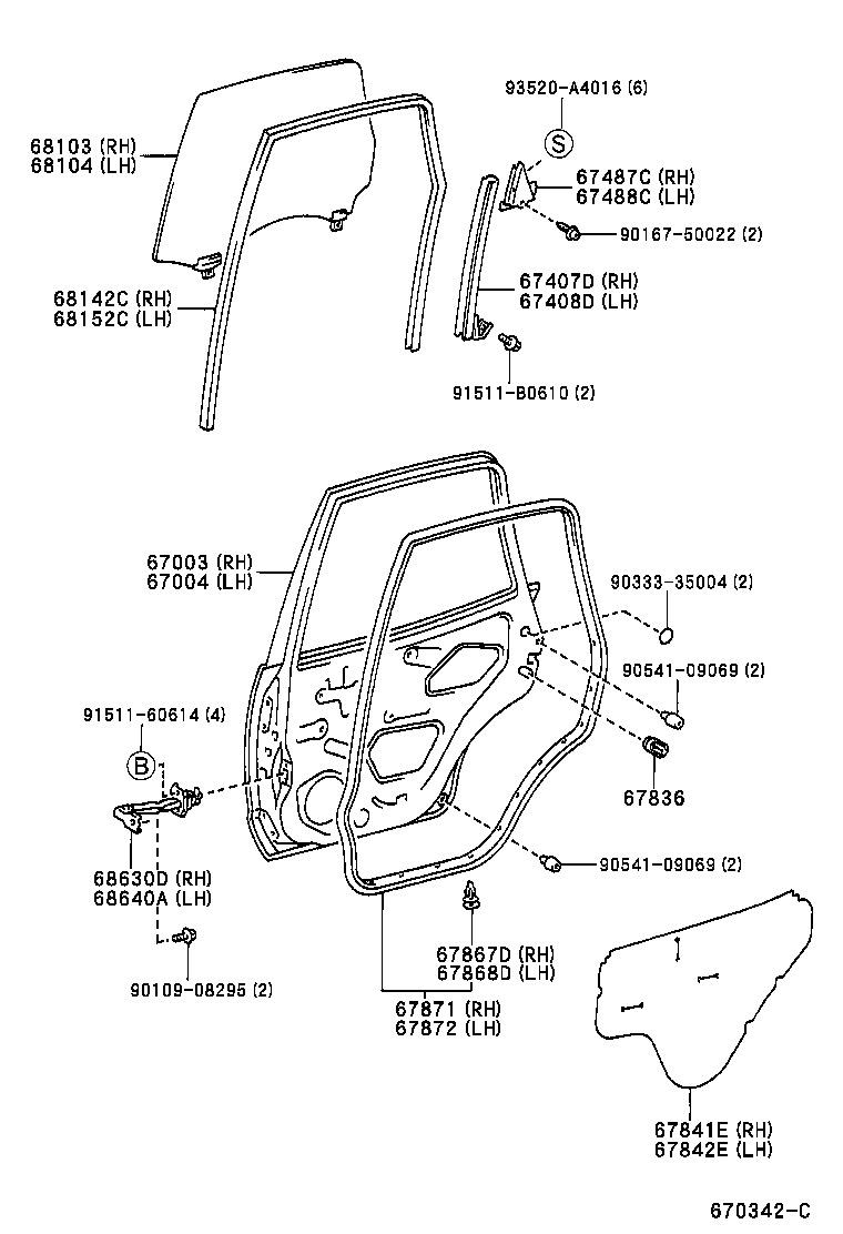 67488-13030 SEAL, REAR DOOR REAR GUIDE, LH product image