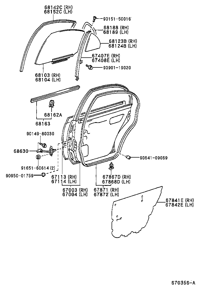 68103-12650 GLASS SUB-ASSY, REAR DOOR, RH product image