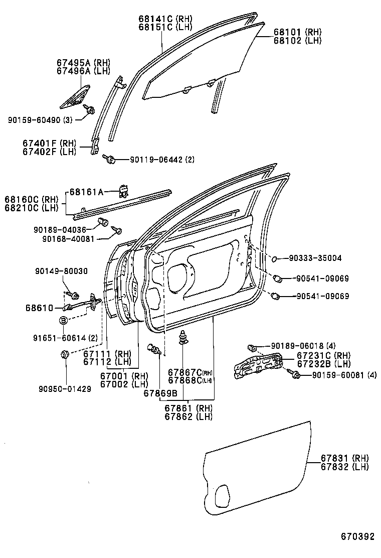 67862-12830 WEATHERSTRIP, FRONT DOOR, LH product image