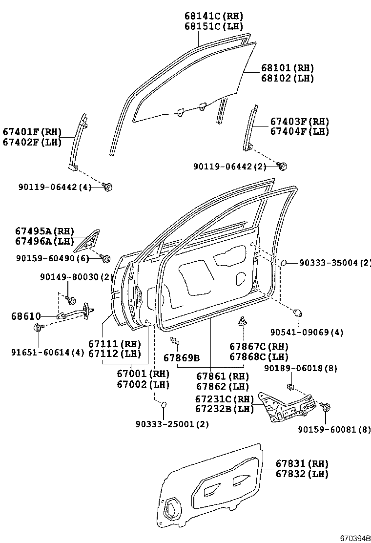 67862-12890 WEATHERSTRIP, FRONT DOOR, LH product image