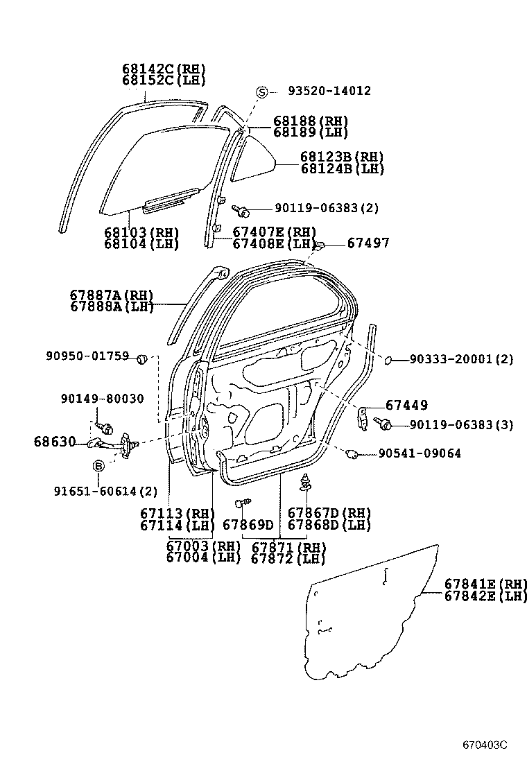 68104-12410 GLASS SUB-ASSY, REAR DOOR, LH product image