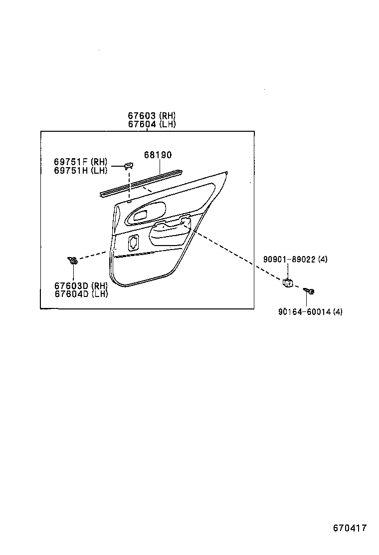 67871-13100 WEATHERSTRIP, REAR DOOR, RH product image