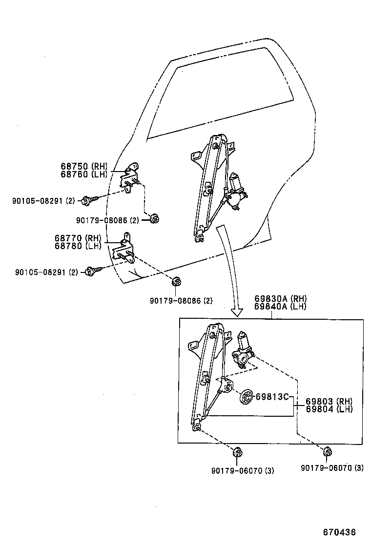 69830-07010 REGULATOR ASSY, REAR DOOR WINDOW, RH product image
