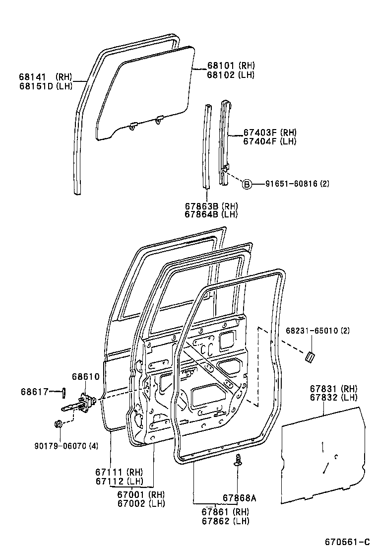 67404-65020 FRAME SUB-ASSY, FRONT DOOR, REAR LOWER LH product image