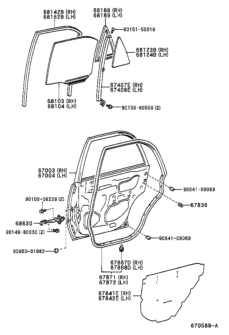 68103-12410 GLASS SUB-ASSY, REAR DOOR, RH product image