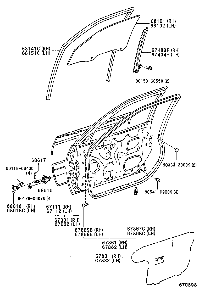 67404-20110 FRAME SUB-ASSY, FRONT DOOR, REAR LOWER LH product image