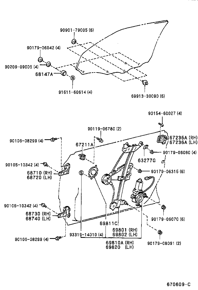 69801-30220 REGULATOR SUB-ASSY, FRONT DOOR WINDOW, RH product image