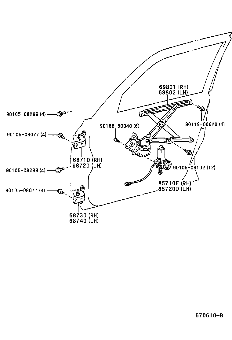 69801-30220 REGULATOR SUB-ASSY, FRONT DOOR WINDOW, RH product image
