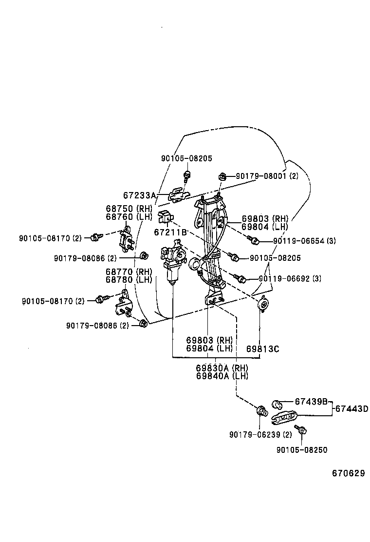 69813-12010 PLATE, REAR DOOR POWER WINDOW REGULATOR BASE product image
