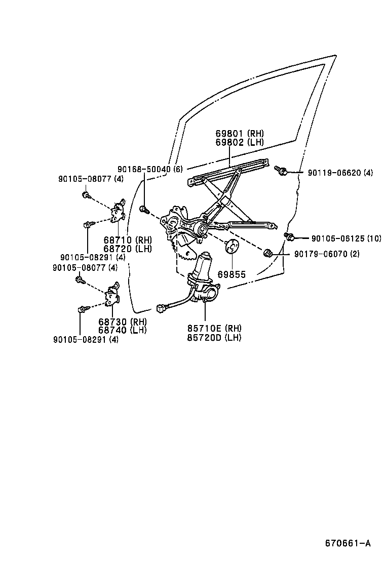 69802-46010 REGULATOR SUB-ASSY, FRONT DOOR WINDOW, LH product image