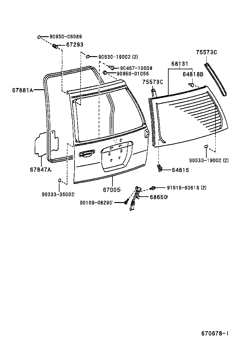 64818-46010 SPACER, BACK DOOR GLASS, NO.1 product image