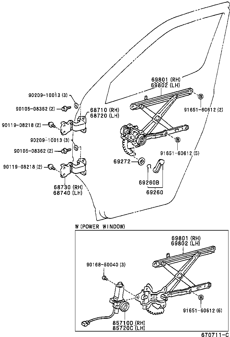 69801-26020 REGULATOR SUB-ASSY, FRONT DOOR WINDOW, RH product image