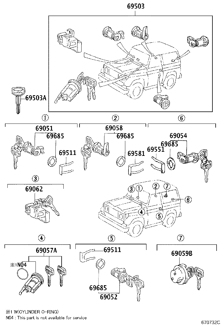 69005-6A751 CYLINDER SET, LOCK product image