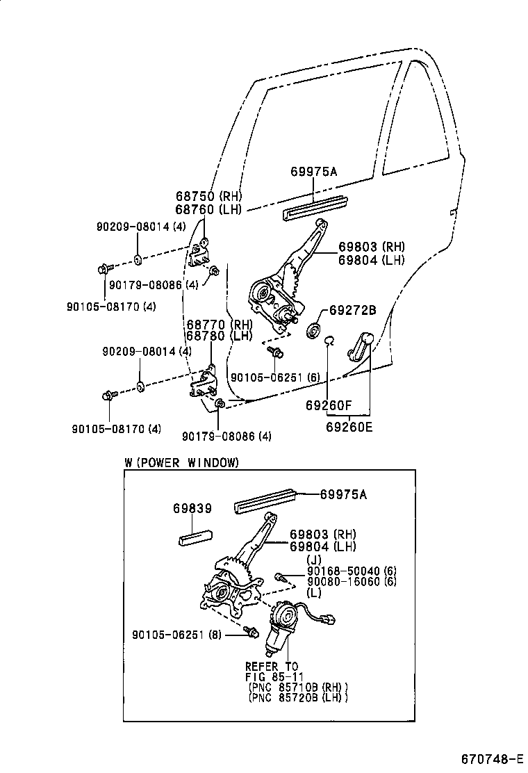 69840-12290 REGULATOR SUB-ASSY, REAR DOOR WINDOW, LH product image