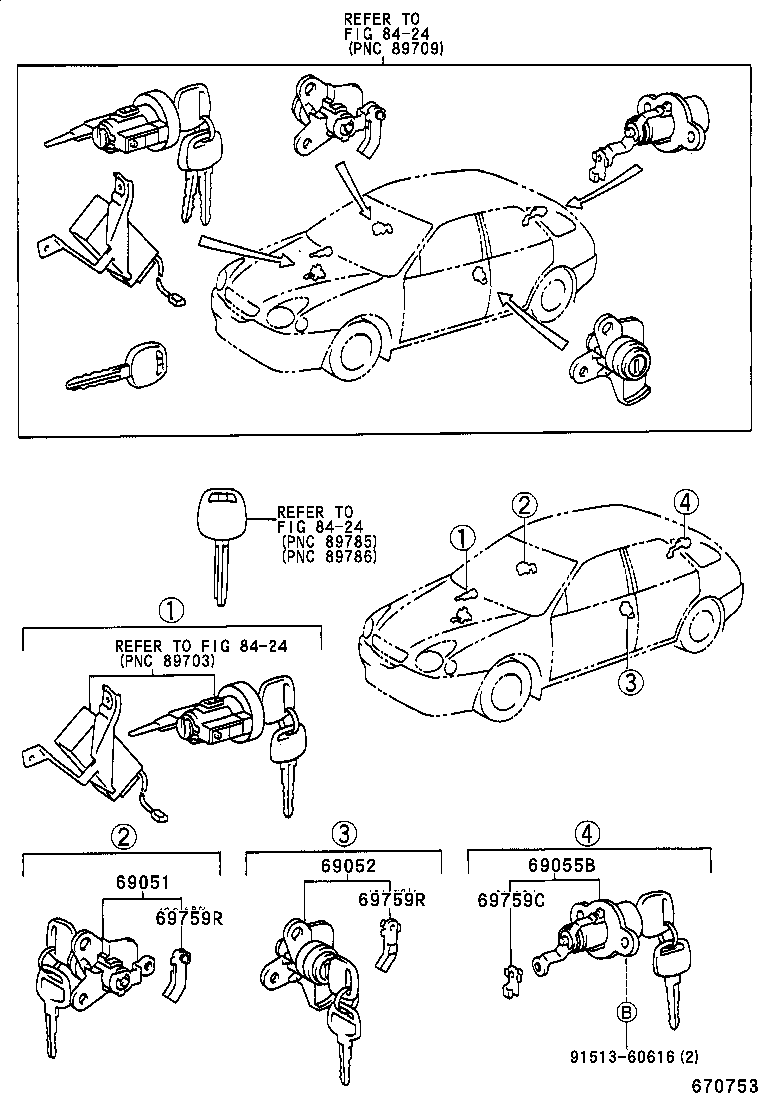 69052-12530 CYLINDER & KEY SET, DOOR LOCK, LH product image