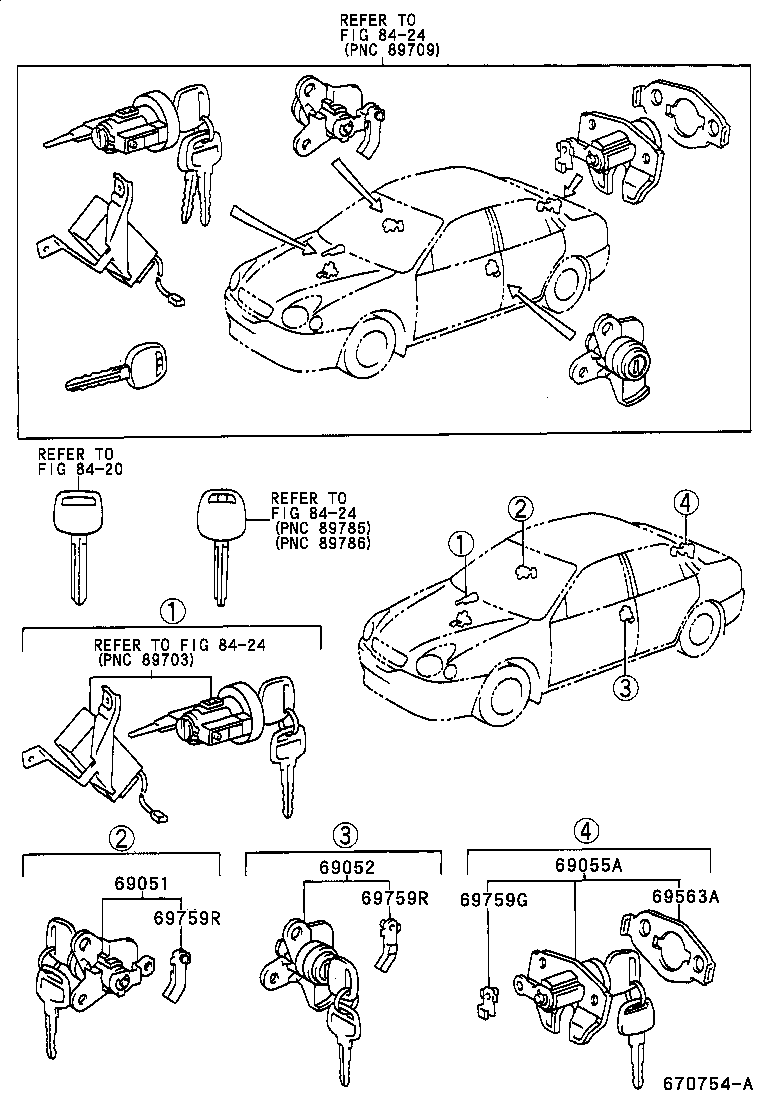 69052-12530 CYLINDER & KEY SET, DOOR LOCK, LH product image