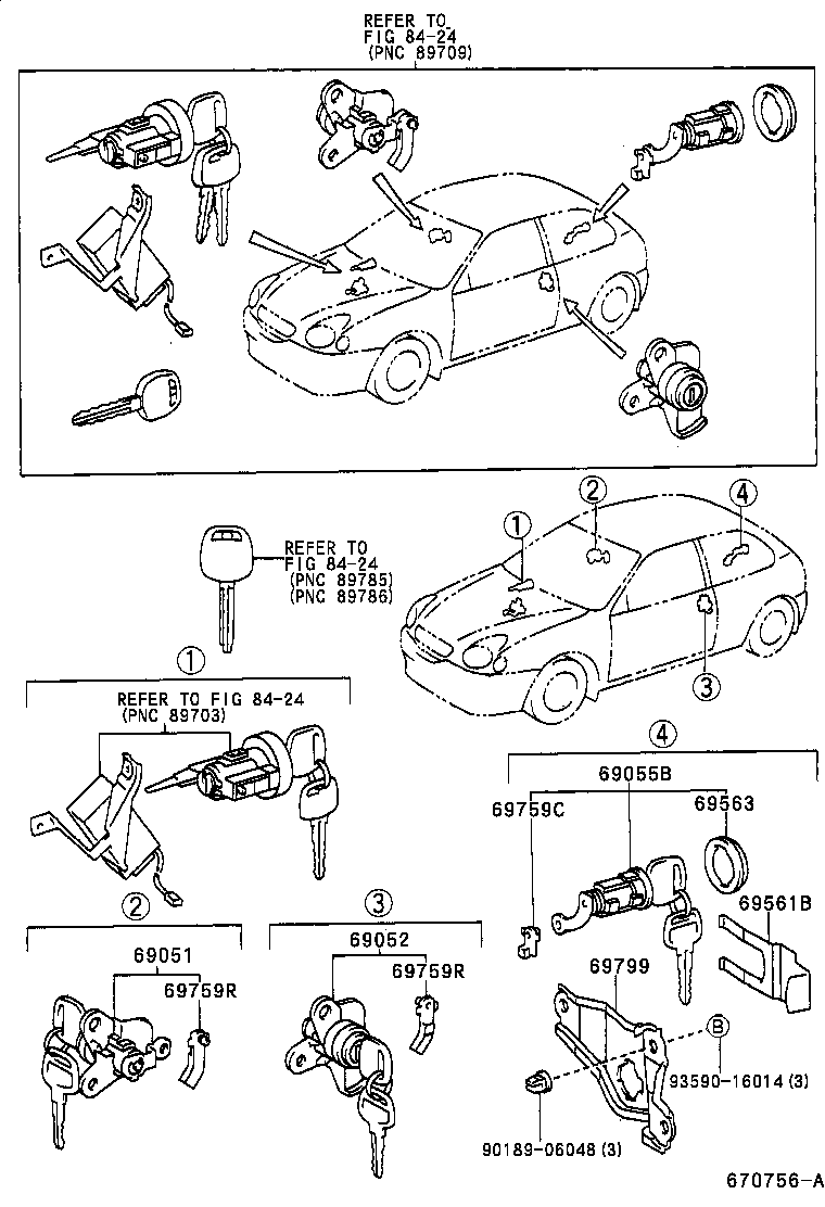 69052-02020 CYLINDER & KEY SET, DOOR LOCK, LH product image